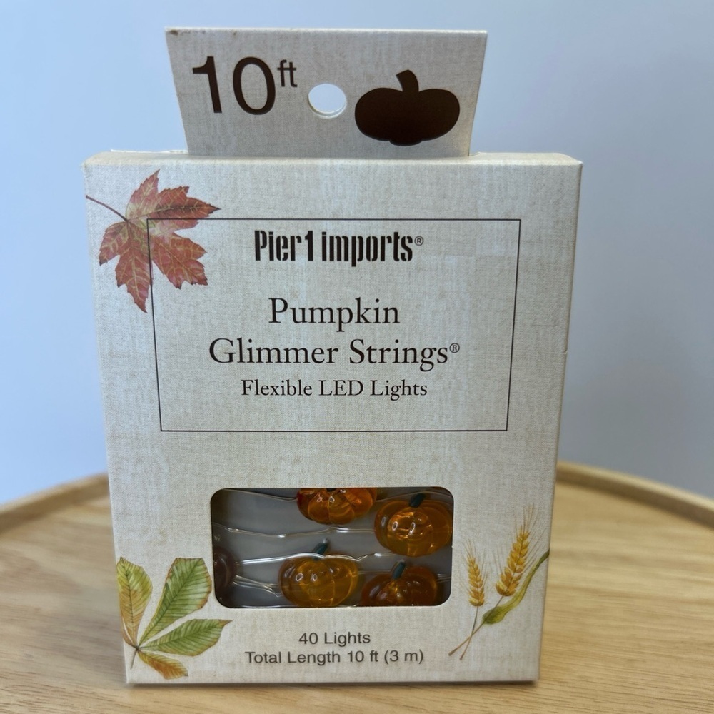 NIB Pier 1 Imports Halloween 10ft Pumpkin Glimmer Strings 40 Flexible LED Lights